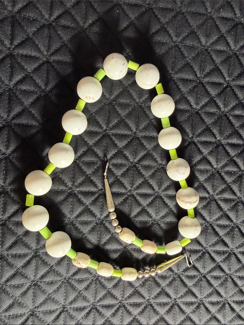 White Howlite Bead Necklace with Neon Green Accents